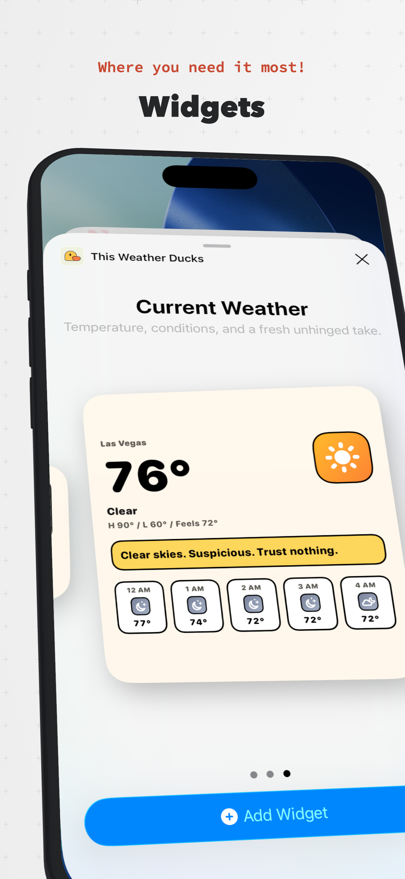 This Weather Ducks widget gallery screenshot on iPhone.